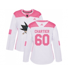 Women Adidas San Jose Sharks #60 Rourke Chartier Authentic White Pink Fashion NHL Jersey