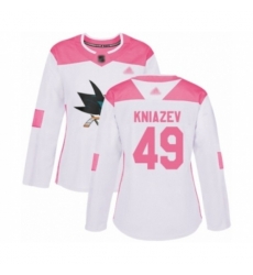 Women San Jose Sharks #49 Artemi Kniazev Authentic White Pink Fashion Hockey Jersey