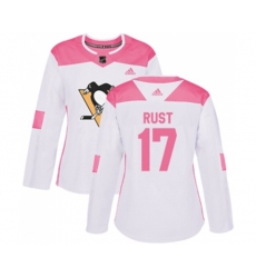 Women Adidas Pittsburgh Penguins #17 Bryan Rust Authentic White Pink Fashion NHL Jersey