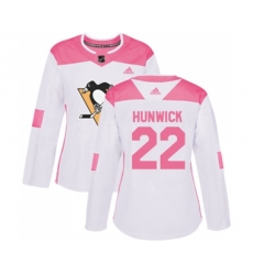 Women Adidas Pittsburgh Penguins #22 Matt Hunwick Authentic White Pink Fashion NHL Jersey