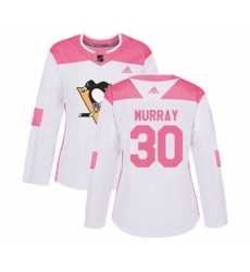 Women Adidas Pittsburgh Penguins #30 Matt Murray Authentic White Pink Fashion NHL Jersey