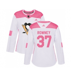 Women Adidas Pittsburgh Penguins #37 Carter Rowney Authentic White Pink Fashion NHL Jersey
