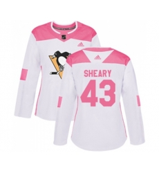 Women Adidas Pittsburgh Penguins #43 Conor Sheary Authentic White Pink Fashion NHL Jersey