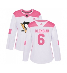 Women Adidas Pittsburgh Penguins #6 Jamie Oleksiak Authentic White Pink Fashion NHL Jersey