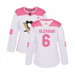 Women Adidas Pittsburgh Penguins #6 Jamie Oleksiak Authentic White Pink Fashion NHL Jersey Women Adidas Pittsburgh Penguins #6 Jamie Oleksiak Authentic White Pink Fashion NHL Jersey