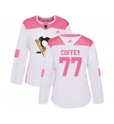 Women Adidas Pittsburgh Penguins #77 Paul Coffey Authentic White Pink Fashion NHL Jersey