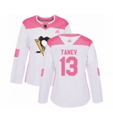 Women Pittsburgh Penguins #13 Brandon Tanev Authentic White Pink Fashion Hockey Jersey