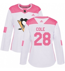 Women Pittsburgh Penguins #28 Ian Cole Authentic White Pink Fashion NHL Jersey