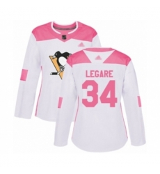 Women Pittsburgh Penguins #34 Nathan Legare Authentic White Pink Fashion Hockey Jersey