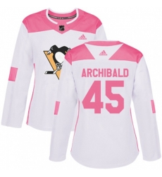 Women Pittsburgh Penguins #45 Josh Archibald Authentic White Pink Fashion NHL Jersey