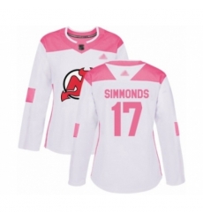 Women New Jersey Devils #17 Wayne Simmonds Authentic White Pink Fashion Hockey Jersey