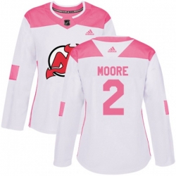 Women New Jersey Devils #2 John Moore Authentic White Pink Fashion NHL Jersey Women New Jersey Devils #2 John Moore Authentic White Pink Fashion NHL Jersey
