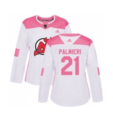 Women New Jersey Devils #21 Kyle Palmieri Authentic White Pink Fashion Hockey Jersey