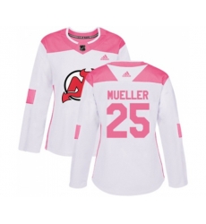 Women New Jersey Devils #25 Mirco Mueller Authentic White Pink Fashion Hockey Jersey