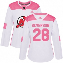 Women New Jersey Devils #28 Damon Severson Authentic White Pink Fashion NHL Jersey Women New Jersey Devils #28 Damon Severson Authentic White Pink Fashion NHL Jersey