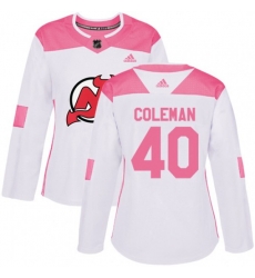 Women New Jersey Devils #40 Blake Coleman Authentic White Pink Fashion NHL Jersey