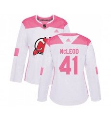 Women New Jersey Devils #41 Michael McLeod Authentic White Pink Fashion Hockey Jersey