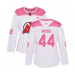 Women New Jersey Devils #44 Miles Wood Authentic White Pink Fashion Hockey Jersey Women New Jersey Devils #44 Miles Wood Authentic White Pink Fashion Hockey Jersey