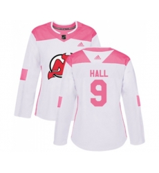 Women New Jersey Devils #9 Taylor Hall Authentic White Pink Fashion Hockey Jersey