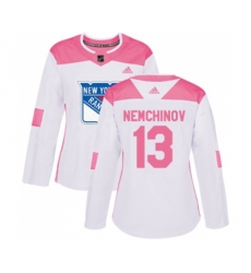 Women Adidas New York Rangers #13 Sergei Nemchinov Authentic White Pink Fashion NHL Jersey