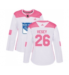 Women Adidas New York Rangers #26 Jimmy Vesey Authentic White Pink Fashion NHL Jersey