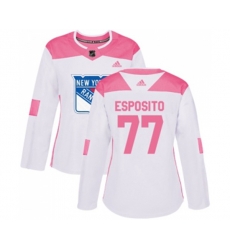 Women Adidas New York Rangers #77 Phil Esposito Authentic White Pink Fashion NHL Jersey