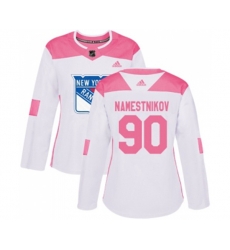 Women Adidas New York Rangers #90 Vladislav Namestnikov Authentic White Pink Fashion NHL Jersey