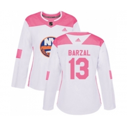 Women New York Islanders #13 Mathew Barzal Authentic White Pink Fashion NHL Jersey Women New York Islanders #13 Mathew Barzal Authentic White Pink Fashion NHL Jersey