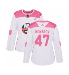 Women New York Islanders #47 Leo Komarov Authentic White Pink Fashion NHL Jersey