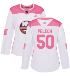 Women  New York Islanders #50 Adam Pelech Authentic White Pink Fashion NHL Jersey