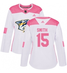 Women Nashville Predators #15 Craig Smith Authentic White Pink Fashion NHL Jersey