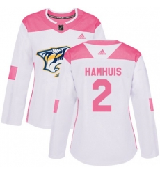 Women Nashville Predators #2 Dan Hamhuis Authentic White Pink Fashion NHL Jersey