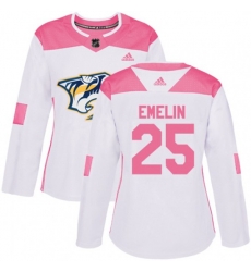 Women Nashville Predators #25 Alexei Emelin Authentic White Pink Fashion NHL Jersey