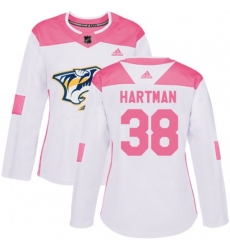 Women Nashville Predators #38 Ryan Hartman Authentic White Pink Fashion NHL Jersey