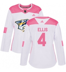Women Nashville Predators #4 Ryan Ellis Authentic White Pink Fashion NHL Jersey