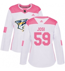 Women Nashville Predators #59 Roman Josi Authentic White Pink Fashion NHL Jersey
