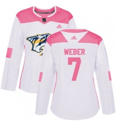 Women Nashville Predators #7 Yannick Weber Authentic White Pink Fashion NHL Jersey