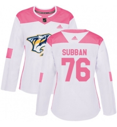 Women Nashville Predators #76 P.K Subban Authentic White Pink Fashion NHL Jersey