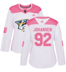 Women Nashville Predators #92 Ryan Johansen Authentic White Pink Fashion NHL Jersey