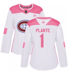 Women Montreal Canadiens #1 Jacques Plante Authentic White Pink Fashion NHL Jersey Women Montreal Canadiens #1 Jacques Plante Authentic White Pink Fashion NHL Jersey