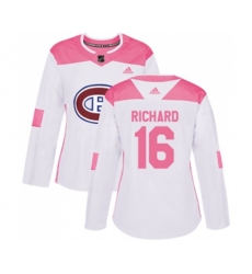 Women Montreal Canadiens #16 Henri Richard Authentic White Pink Fashion NHL Jersey