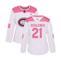 Women Montreal Canadiens #21 David Schlemko Authentic White Pink Fashion NHL Jersey