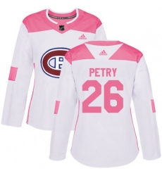 Women Montreal Canadiens #26 Jeff Petry Authentic White Pink Fashion NHL Jersey