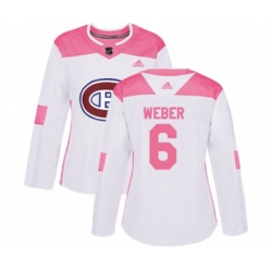Women Montreal Canadiens #6 Shea Weber Authentic White Pink Fashion NHL Jersey