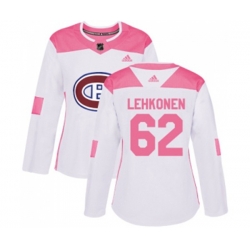 Women Montreal Canadiens #62 Artturi Lehkonen Authentic White Pink Fashion NHL Jersey