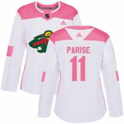 Womens Minnesota Wild #11 Zach Parise Authentic White Pink Fashion NHL Jersey