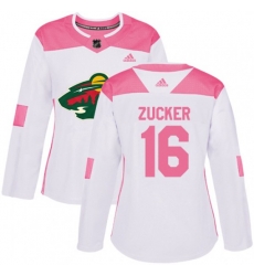 Womens Minnesota Wild #16 Jason Zucker Authentic White Pink Fashion NHL Jersey