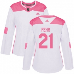 Womens Minnesota Wild #21 Eric Fehr Authentic White Pink Fashion NHL Jersey