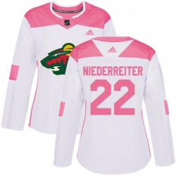 Womens Minnesota Wild #22 Nino Niederreiter Authentic White Pink Fashion NHL Jersey