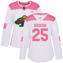 Womens Minnesota Wild #25 Jonas Brodin Authentic White Pink Fashion NHL Jersey